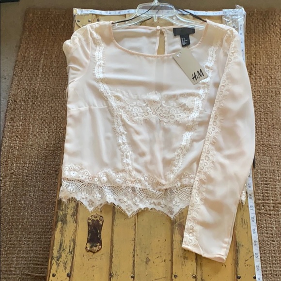 NWT HM H&M NEW YORK CITY STORE IVORY BOHO EMBROIDERED SHEER TOP LACE BLOUSE TOP - Picture 3 of 16